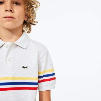 Lacoste Tricolor Striped Cotton Petit Piqué Polo Dětské - Polo Šedé / Červené / Blankyt / Žluté | CZ